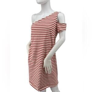 ANTHROPOLOGIE Maeve Striped Red and White One-Shoulder Dress Size Medium